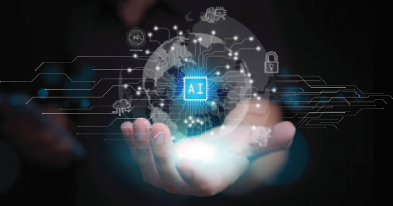 Hands showcasing a glowing AI chip with digital connections