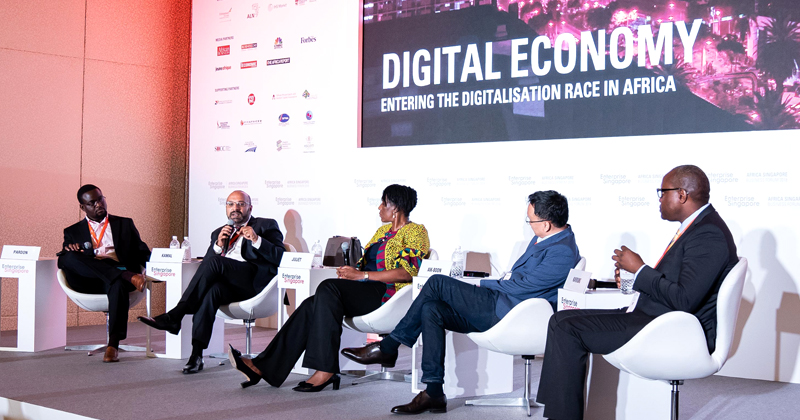 ASBF2018 Panel, from left: Mr Pardon Makumbe, Founding Partner, CRE Venture Capital (Moderator); Dr Kamal Bhattacharya, Chief Innovation Officer, Safaricom PLC; Mrs Juliet Anammah, CEO, Jumia Nigeria; Mr Tan Aik-Boon, Chief Customer Officer, TransferTo and Mr Kariuki Ngari, Global Head, Retail Distribution & Retail Banking, Standard Chartered Bank