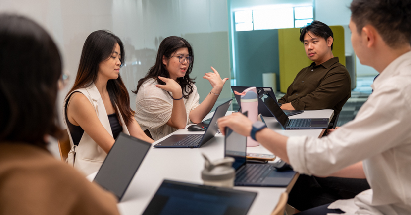Colleagues having a group discussion