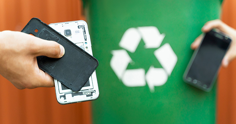 Phones and a recycle bin