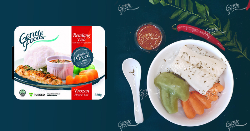 Under their GentleFoods brand, SilverConnect has created pureed versions of Singapore delicacies, including pureed rendang fish rice (above) and <em>chwee kueh</em>. Photo courtesy of GentleFoods