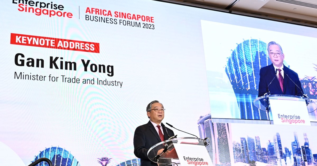 Minister for Trade and Industry Gan Kim Yong delivering his keynote speech at the Africa Singapore Business Forum. PHOTO: ENTERPRISE SINGAPORE
