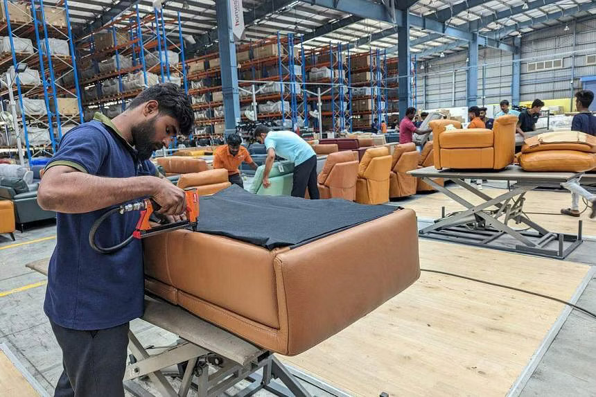 After 29 years in China, Singaporean sofa maker HTL decided to shift some of its manufacturing to India in 2021 to mitigate the risk and challenges from geopolitical tensions. ST PHOTO: ROHINI MOHAN