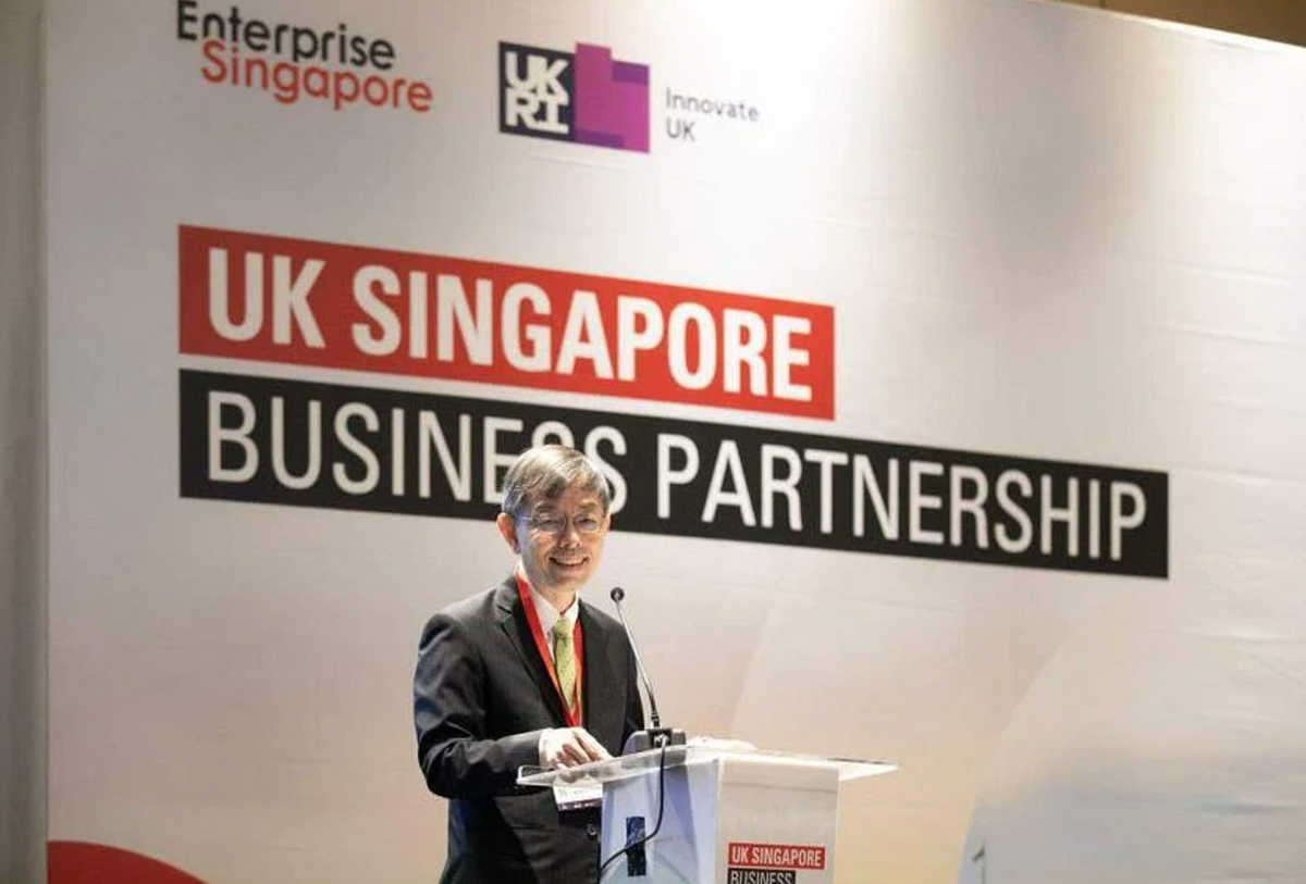 EnterpriseSG chairman Peter Ong speaking at the UK-Singapore Business Partnership Forum on June 7