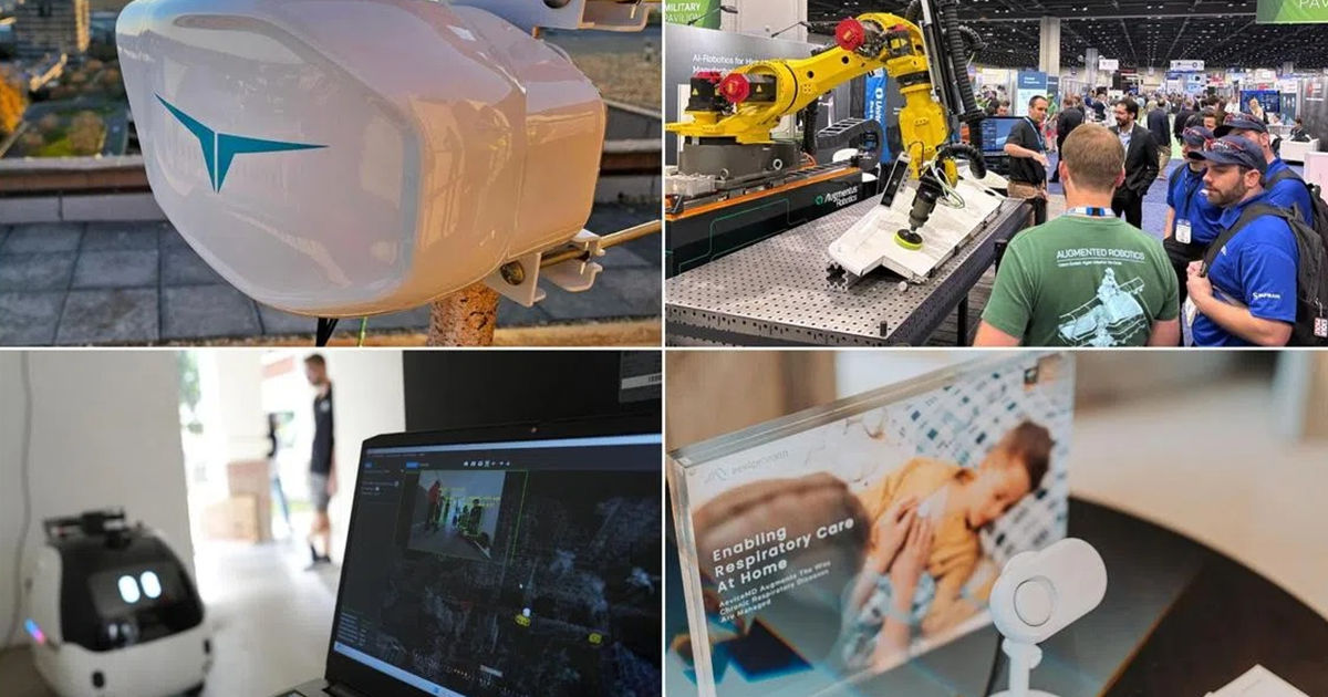 Products displayed ranging from AI robotics to 3D simulation