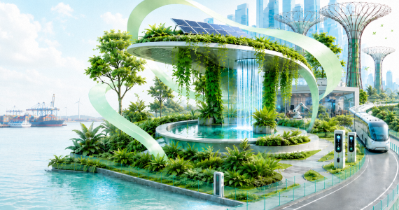 Reimagined skyline of Singapore with Sustainable technologies