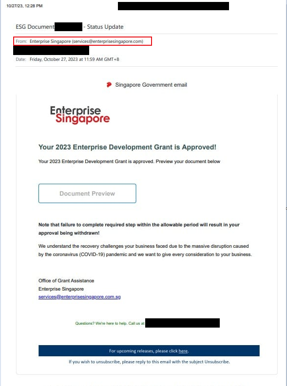 Impersonation of EnterpriseSG regarding approval of EDG